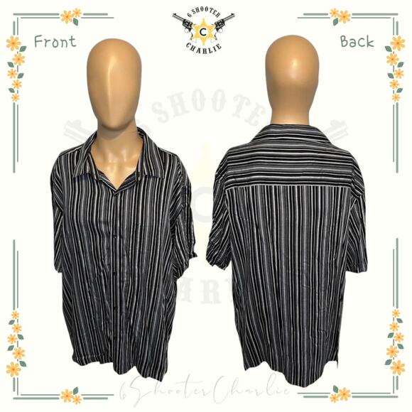 Claiborne Button Down Mens Sz XXL Black/White Striped Short Sleeve Shirt Casual - Picture 1 of 6